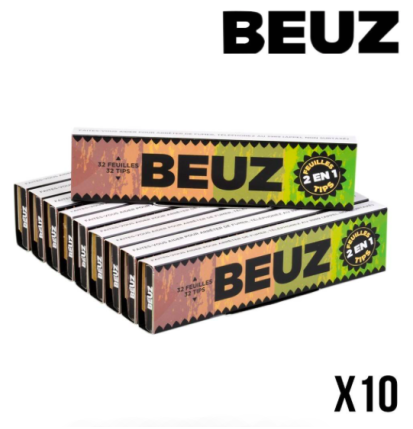 x10 CARNETS FEUILLE À ROULER "BEUZ" - SLIM MARRON + FILTRES