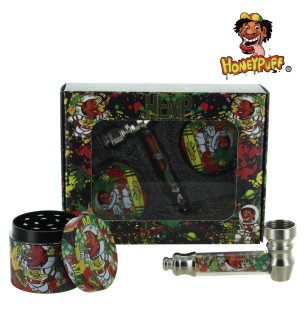 KIT FUMEUR "HONEY PUFF" GRINDER + PIPE EN MÉTAL